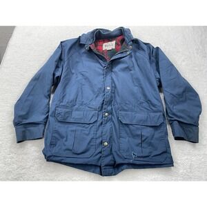 Woolrich Jacket Mens Med Blue Full Zip Snap‎ Flannel Lined Overcoat Wool USA